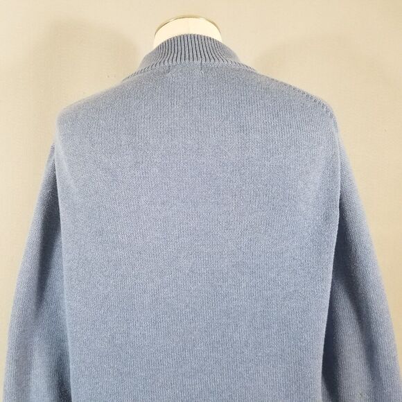 LL Bean Sweater Jacket Men's Large Blue Full Zip Cotton Pockets Retro - Picture 7 of 11